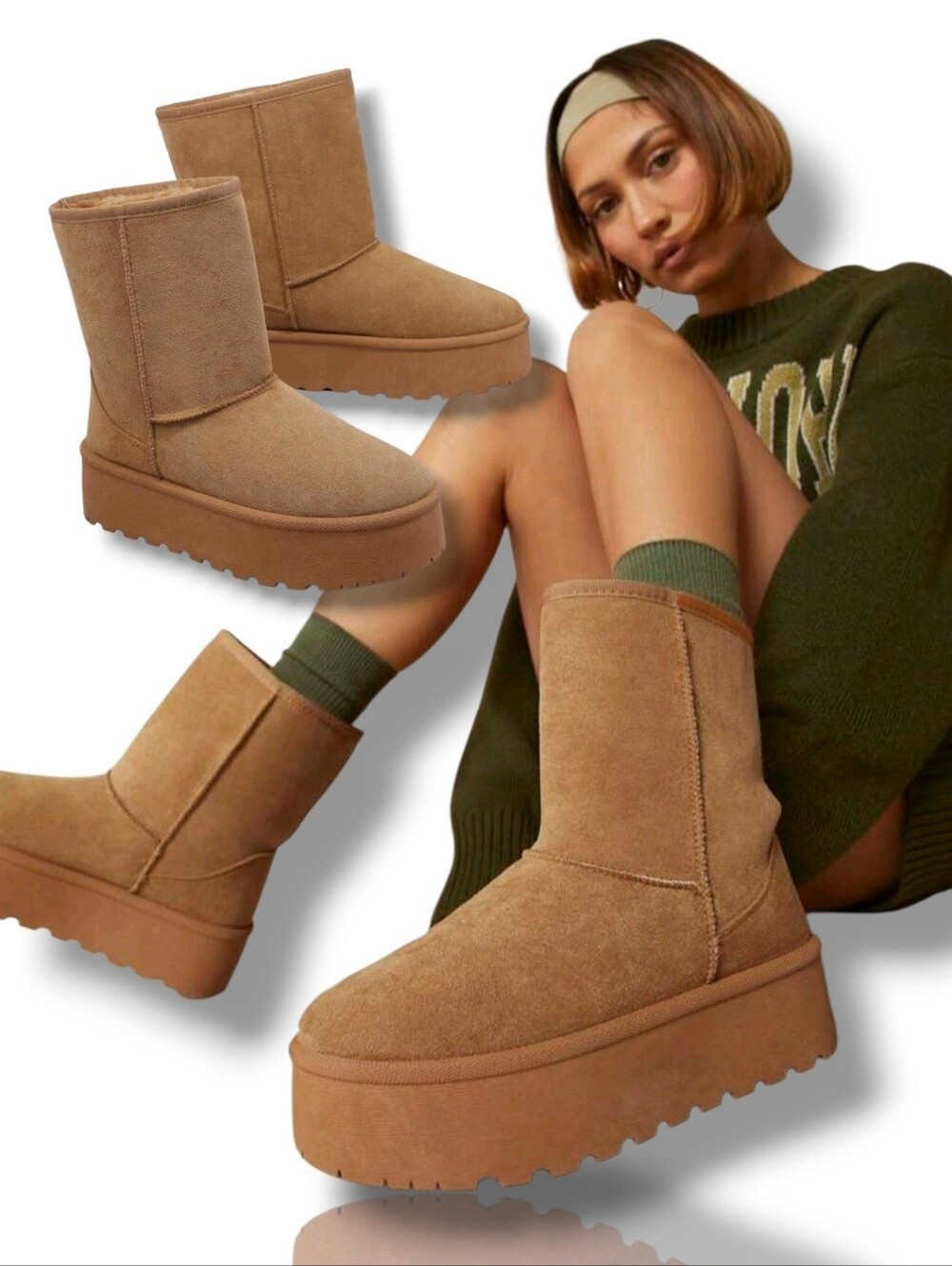 NEW 🤎 Women's SHUZIA Tan/Camel Faux Fur Mid Calf Platform Winter Boots